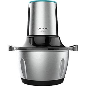 Cecotec Tritatutto ChopBeat 2000 Vindaloo Glass, 500W di Potenza, Tritura, Taglia e Affetta, Lama con 4 Lame in Acciaio Inossidabile, 2 Velocità, Ciotola in Vetro da 500g
