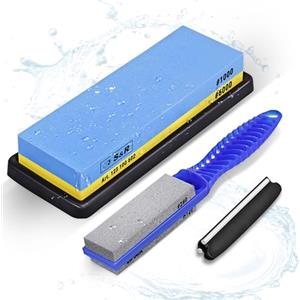 S&R Pietra Affilacoltelli Professionale Giapponese 1000/6000 più Pietra per Affilare 120/240. 2 Pietre per Affilare Coltelli Scalpelli Forbici Cesoie e Ascie con Guida e Base in Silicone Antiscivolo.