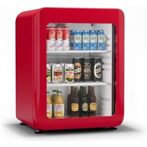 Klarstein Audrey Evo - Frigo per Bibite, 65L, Frigo per Bibite con Vetrina e Doppio Sportello in Vetro, LED, Termostato Meccanico, 0-10°C, Design Rétro, Rosso, Classe Energetica C