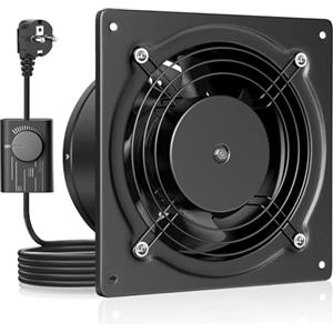 HG Power Ventola Aspirazione 150mm - Ventola Bagno Silenziosa con Valvola di non ritorno, Regolatore di velocità, Spina, Aspiratore Industriale per Cucina Garage Seminterrato, A-Nero