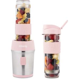H.Koenig Mini frullatore portatile SMOO12,Compatto 570ml,Senza BPA,4 Lame Inox,300W,2 Bottiglie Portatili,2 Coperchi da Viaggio,Mixer per Smoothie