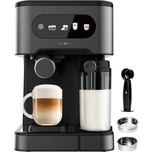 Cecotec Macchina da Caffè Espresso Semiautomatica Power Espresso 20 ColdBrew Latte. 1350W, 20Bar, Freddo, Tiepido-Caldo, Schermo Tattile, Serbatoio Acqua 1,5L, Latte 500ml, Scaldatazza, Doppio Braccio