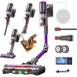 Circlio Aspirapolvere Senza Fili, 600W/58000Pa, Scopa Elettrica Senza Fili 75 Min, Aspirapolvere Senza Filo con LED Touchscreen, Autoportante Anti-Avvolgimento per Tappeti/Pavimenti/Peli Animali