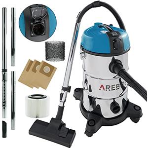 AREBOS Aspirapolvere industriale 1300 W secco e umido 30 L | Bidone aspiratutto e aspiracenere | Per polvere, liquidi e pulizia auto | Blu