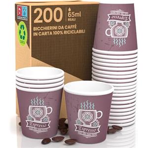 Eurocali 200 Bicchierini in Carta per caffè 65ml Cuzco BrownCUP Bicchieri Ecologici Biodegradabili e Monouso Piccoli Asporto Bevande Calde