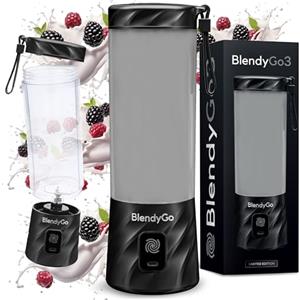 BlendyGo Frullatore portatile mini frullatore elettrico BlendyGo 3 usb ricaricabile tritatutto elettrico frullo piccolo blender smoothie maker trita ghiaccio e frutta congelata (Black Metallic)