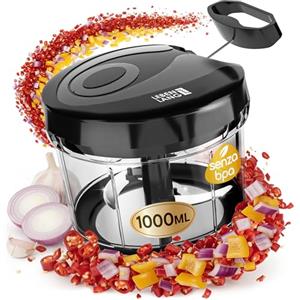 LEBENLANG Tritatutto Manuale A Corda - Trita Verdure A Mano 1 Litro & Senza BPA | Frullo Il Tuo Tritatutto Chopper Prezzemolo Taglia Cipolla Tritaverdure Frullatore Piccolo Da Cucina Professionale