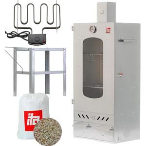 ITA Affumicatore Elettrico 7012 - Set Smoker con Riscaldamento, Tavolo - Armadio con Finestra e Camino - Acciaio Legato - Qualità UE, Diretto dal Produttore - 81 cm con 3 Ripiani
