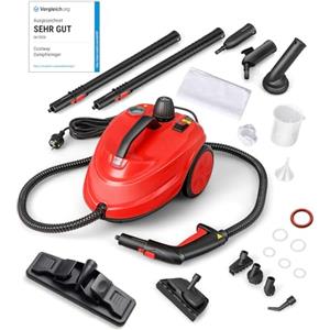 COSTWAY 2000W Pulitore a Vapore, Macchina per Pulizia Rotante con 13 Accessori, Capacità d'Acqua di 1,8L, Macchina a Vapore Multiuso per Tappeti Finestre Vetri e Tende (Rosso)