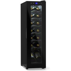 KLARSTEIN Shiraz Cantinetta Vino Nero - 14 Bottiglie, 1 Zona | Frigo Vino a Libera Installazione, Porta in Vetro, Silenziosa, 5-18 °C, LED, Telaio Inox, Slim