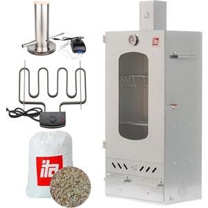 ITA Affumicatore Elettrico 7012 - Set Smoker con Riscaldamento, Generatore di Fumo - Armadio con Finestra e Camino - Acciaio Legato - Qualità UE, Diretto dal Produttore - 81 cm con 3 Ripiani