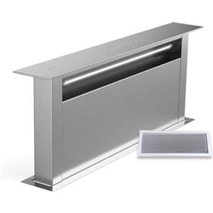 Klarstein Royal Flush Eco 75 - Cappa a Scomparsa, Cappa da Cucina, A++, Inox, 720 m³/ora, 52 dB, Touch Control, LED da 6500K, Filtro Antigrasso & al Carbone, Installazione Versatile