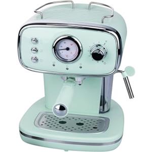 EMPOTEC Macchina Caffè Espresso Vintage Retrò 2in1 Cialde/Macinato 1 o 2 Tazze Funzione Cappuccino Montalatte Ripiano Scaldatazze Autospegnimento 15Bar Vassoio Antigoccia Serbatoio 1,2Lt (acquamarina)
