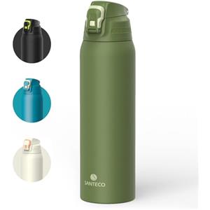 S SANTECO Santeco, borraccia con blocco di sicurezza anti-perdita, thermos in acciaio inossidabile da 1,5 l, senza BPA, con borsa da trasporto, bottiglia termica per acqua, adatta per il lavaggio in