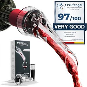 Vinenco Decanter per Vino Rosso + Pompa per Vino: Aeratore Tappi Bottiglie di Qualità | Versatore Salvagoccia Anti-Goccia, Aperitivo Accessori Sommelier Barman Bar Beccuccio | Idea Regalo Donna Uomo Festa
