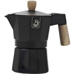 EMPOTEC Caffettiera Moka 3 Tazze, Alluminio con Manico e Pomello in Legno, Colore Nero
