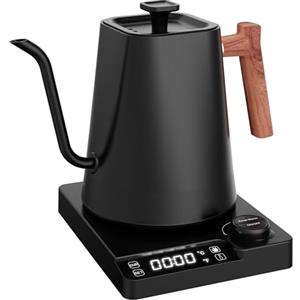 Vmotal Bollitore elettrico in acciaio inox con regolazione della temperatura, bollitore a collo di cigno con funzione di calore 24 ore, 1L bollitore elettrico con indicatore di temperatura, 1200W