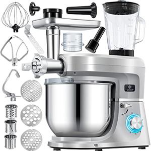 KESSER® Robot da cucina universale 3 in 1 K-KM 3000 con tritacarne Impastatrice multifunzionale Miscelatore da 5,5 l con 3 strumenti di miscelazione, Spremiagrumi, d'argento