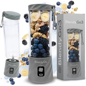 BlendyGo Frullatore portatile mini frullatore elettrico BlendyGo 3 usb ricaricabile tritatutto elettrico frullo piccolo blender smoothie maker trita ghiaccio e frutta congelata (Grigio)