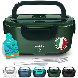 TRAVELISIMO Scaldavivande Elettrico Portatile 100W 1,5L Porta Pranzo Termico 220V/12V/24V Schiscetta Pranzo Riscaldabile per Viaggio e Lavoro Portavivande Termico & Porta Pranzo Riscaldabile