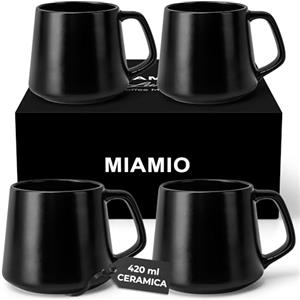 MIAMIO - Set di Tazze da Caffè (Set di 4) / Grandi Tazze in Ceramica (420 ml) - Tazza per Cappuccino, Tè, Espresso - Adatto al Microonde e alla Lavastoviglie - Collezione Luxe (Nero)