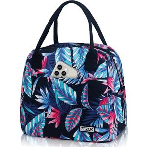Moyad Borsa Frigo Piccola Pranzo Ufficio Lunch Bag Isolato Borsa Porta Pranzo Perfetta per Lavoro, Scuola e Viaggio, Nero & Stampa Tropicale