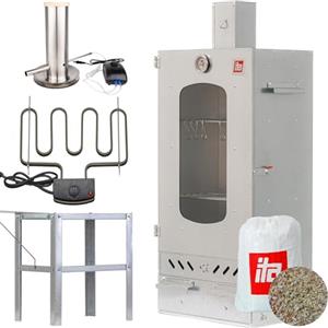 ITA Affumicatore Elettrico 7012 - Set Smoker con Riscaldamento, Tavolo, Generatore di Fumo - Armadio con Finestra e Camino - Acciaio Legato - Qualità UE, Diretto dal Produttore