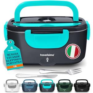 TRAVELISIMO Scaldavivande Elettrico Portatile 100W 1,5L Porta Pranzo Termico 220V/12V/24V Schiscetta Pranzo Riscaldabile per Viaggio e Lavoro Portavivande Termico & Porta Pranzo Riscaldabile