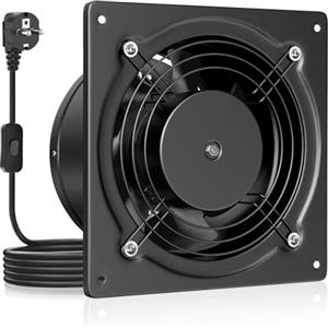 HG Power Ventola Aspirazione 150mm - Ventola Bagno Silenziosa con Valvola di non ritorno, Regolatore di velocità, Spina, Aspiratore Industriale per Cucina Garage Seminterrato, B-Nero