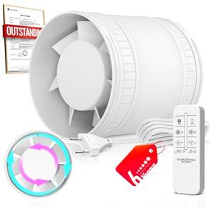 BUMSOU Estrattore Aria 100mm Bidirezionale 6 Velocità Telecomando - Ventola Aspirazione Silenzioso Potente con Protezione dal Surriscaldamento, Ventilatore a Condotto, Aspiratore Bagno Cucina Tenda