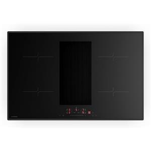 Klarstein Velaire Piano Induzione con Cappa Integrata - 4 Zone, 8400W Boost, Touch Slider, Timer, Blocco Bambini, Rilevamento Pentole, Vetro Nero, 80cm, Piano Cottura Cappa Integrata