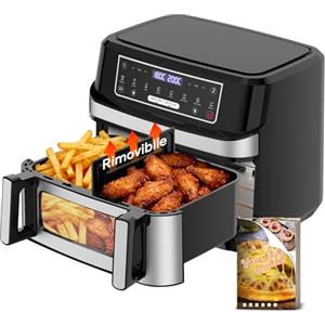 Emphsism Friggitrice ad Aria 12L | Friggitrice Aria XXL Modalità Flessibile 1 o 2 Zone, 2600W Doppia Resistenza Controllo Indipendente Finestra & Luce Interna, Air Fryer Grande 8-in-1 Touch Control Ricettario