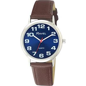 Ravel - orologio con cinturino donna di facile lettura con grandi numeri - Quadrante blu/argento tono/marrone