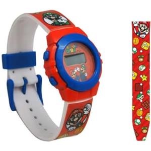 My sweety pop Orologio digitale per bambini, scuola materna, asilo - festa - idea regalo - cinturino regolabile, Mario - Rosso/Blu
