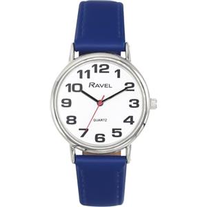 Ravel - orologio con cinturino unisex di facile lettura con grandi numeri - Quarzo Analogico - R0105.50.1 - Quadrante Bianco/Color Argento/Blu