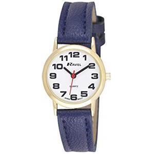 Ravel - orologio con cinturino donna di facile lettura con grandi numeri - Quadrante bianco/oro tono/blu