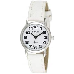Ravel - orologio con cinturino unisex di facile lettura con grandi numeri - Quadrante bianco/argento tono/bianco
