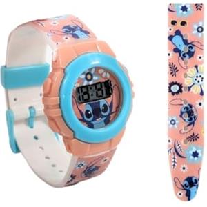 My sweety pop Orologio digitale per bambini, scuola materna, asilo - festa - idea regalo - cinturino regolabile, Stitch - Beige/Blu