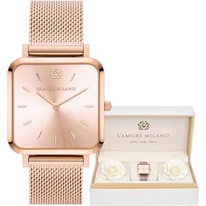L'AMORE MILANO - Orologio donna Regalo di Natale, Compleanno, San Valentino, fidanzata, mamma - 28mm Orologio in scatola regalo - regali per lei - Orologio quadrado oro rosa, argento, oro
