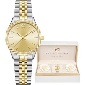 L'AMORE MILANO - Orologio donna in scatola rose - Regalo donna fidanzata, mamma - Orologio di alta qualità scatola regalo, impermeabile 5 ATM - Regali per lei - 32mm elegante orologio argento e oro