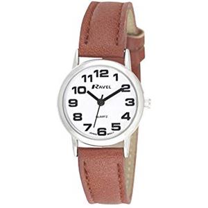 Ravel - orologio con cinturino donna di facile lettura con grandi numeri - Quadrante bianco/argento tono/marrone