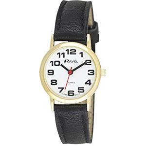 Ravel - orologio con cinturino donna di facile lettura con grandi numeri - Quadrante bianco/oro tono/nero