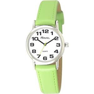 Ravel - orologio con cinturino donna di facile lettura con grandi numeri - Quadrante bianco/argento tono/verde lima