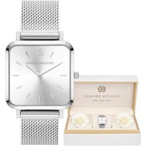 L'AMORE MILANO - Orologio donna Regalo di Natale, Compleanno, San Valentino, fidanzata, mamma - 28mm Orologio in scatola regalo - regali per lei - Orologio quadrado oro rosa, argento, oro