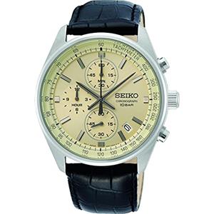 Seiko Orologio Analogico Quarzo Giapponese Uomo con Cinturino in Vera Pelle SSB383P1