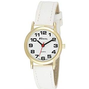 Ravel - orologio con cinturino unisex di facile lettura con grandi numeri - Quadrante bianco/oro tono/bianco