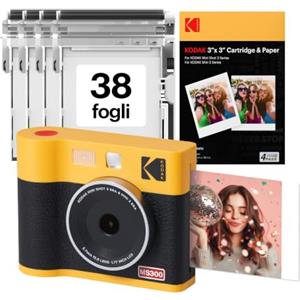 KODAK Mini Shot 3 Era Regalo di Natale 4PASS 2-in-1 Fotocamera Istantanea & Stampante Fotografica (7.6x7.6cm) (Fotocamera Istantanea 8 Fogli inclusi + Pacchetto con 60 Fogli, Giallo)