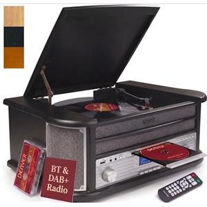 Denver 9 in 1 Retro Vintage DAB Bluetooth Radio Giradischi in Legno con Altoparlanti - Radio DAB+, FM, Giradischi, Cassette & Lettore CD, AUX IN, MP3 USB Recording, AUX IN e Line Out - MRD-51BT MK2