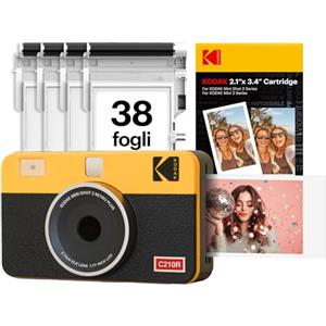KODAK Mini Shot 2 Retro Regalo di Natale 4PASS 2-in-1 Fotocamera istantanea e stampante fotografica (5,3 x 8,6 cm) + 8 Fogli inclusi + confezione da 30 fogli, giallo