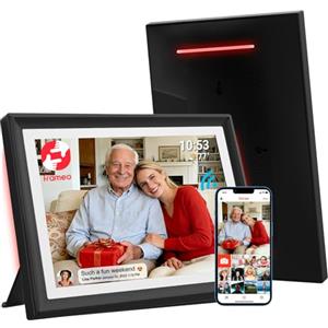 dxmart Frameo Cornice fotografica digitale 10,1 pollici WiFi con luce ambiente LED - 32 GB di memoria, schermo touch HD 1280 x 800, rotazione automatica, condivisione istantanea delle foto tramite